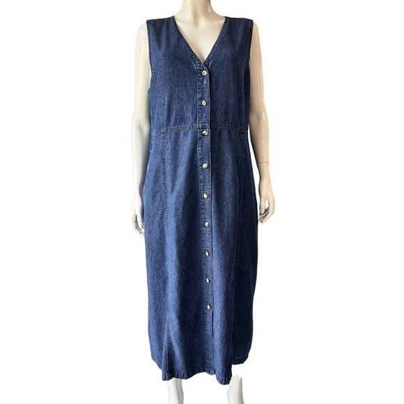 Travel Smith Denim Dress 16 Jumper Blue Jean Button Front Lyocell Cotton